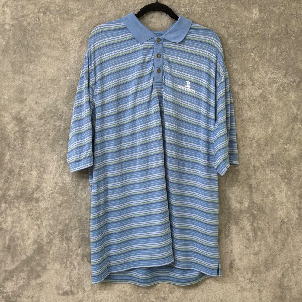 Pebble Beach Golf Course Polo Shirt Men XL Striped Performance Golf Logo